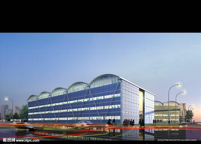 电子产品工厂夜景景观建筑效果图图片